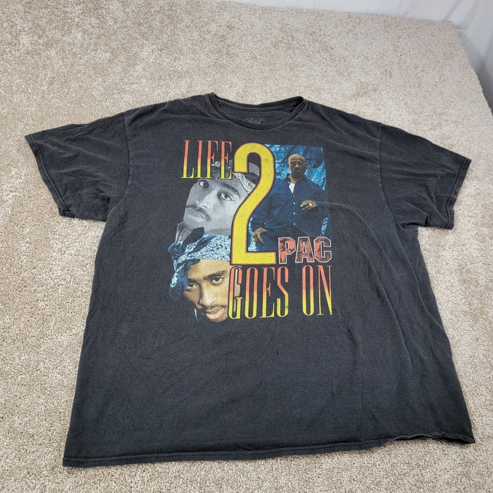 2Pac Life Goes On Graphic Print Short Sleeve T-Shirt Black 2XL